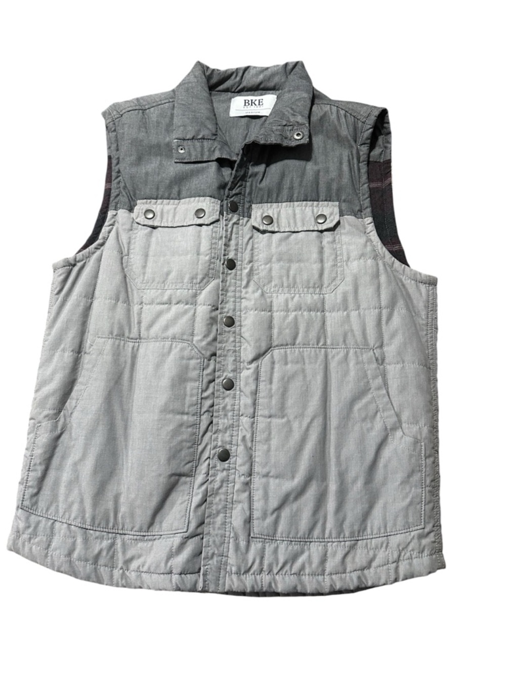 BKE Two-Tone Gray Quilted Snap-Front Vest